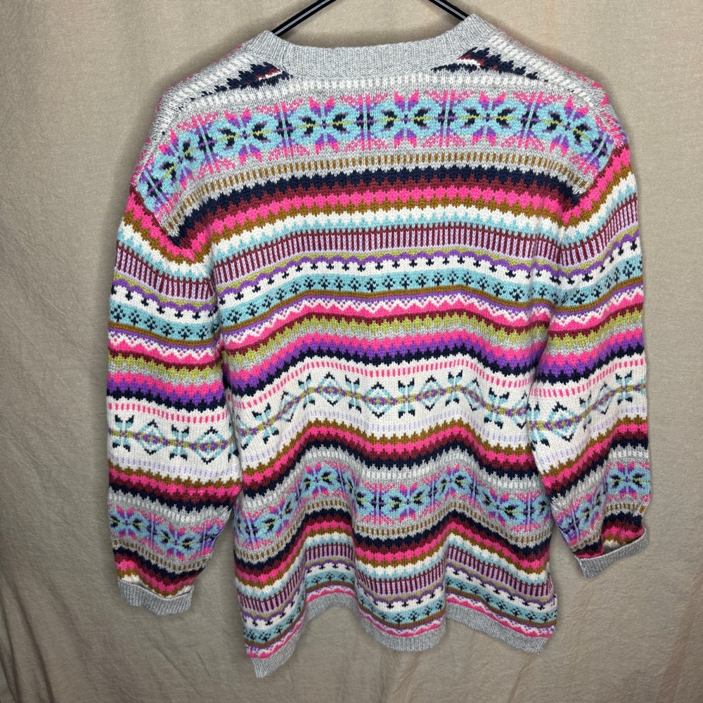 Sundance Women Multicolor Fair Isle Nordic Wool Blend V-Neck Button Cardigan L - Picture 3 of 4